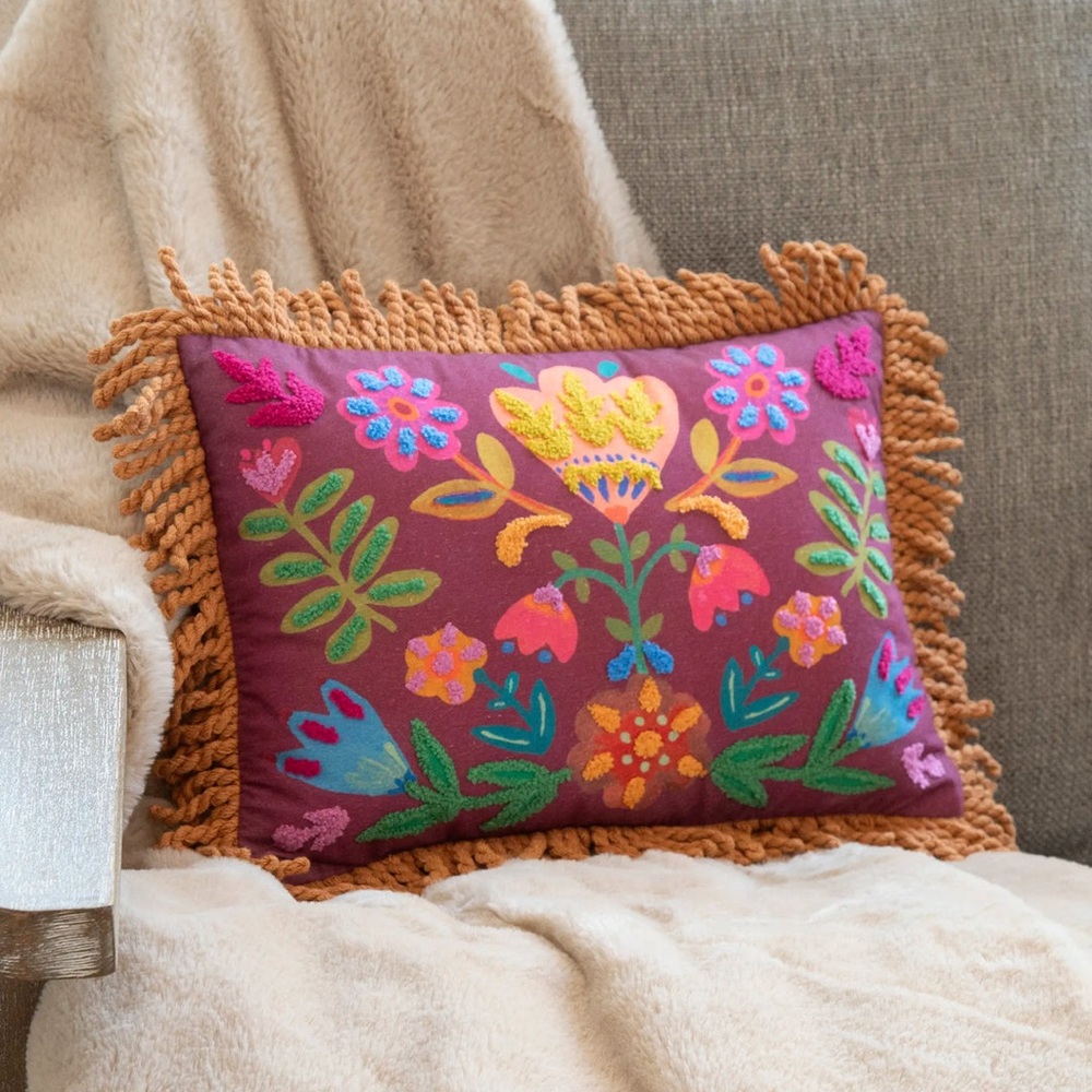 Tufted Boho Colorful Embroidered Throw Pillow